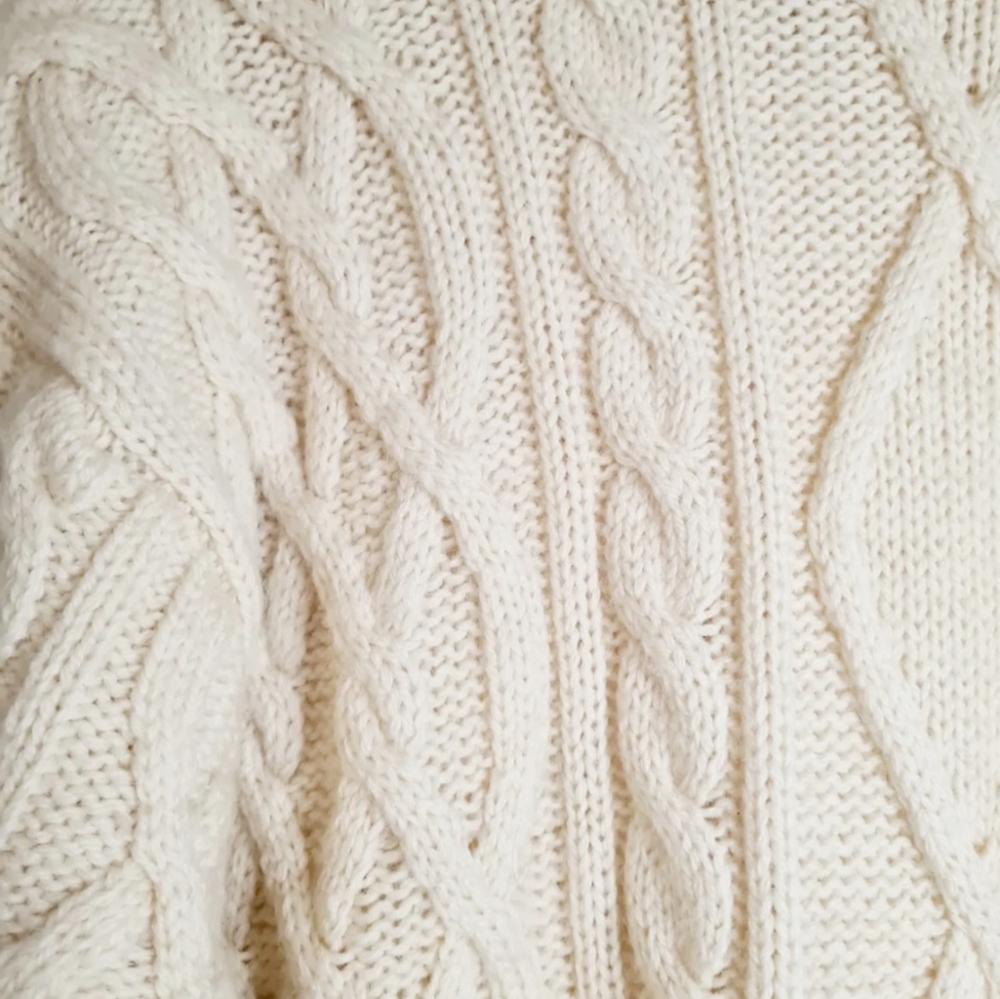 Vintage M&S Pure Wool Cream Cable Knit Scandi Chunky Size L 42" Chest - Picture 6 of 10